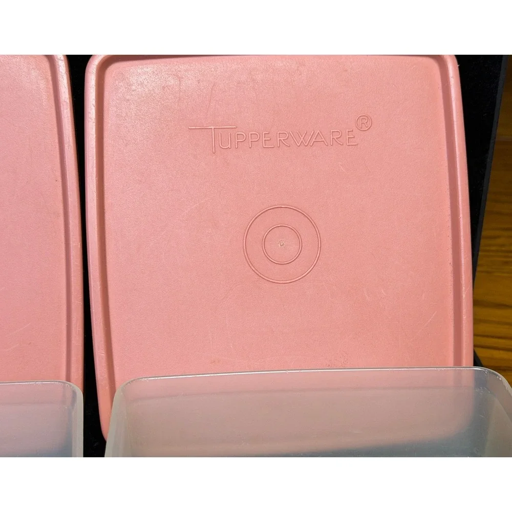 Vintage Tupperware Sandwich Keeper: Set 3 Pink Lids, Square Food Storage 670-31